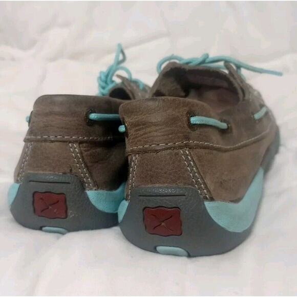 Twisted X Moc Driving Boat Shoe WDM0098 Womens 6.5 M Gray Leather Turquoise Lace - Picture 7 of 8